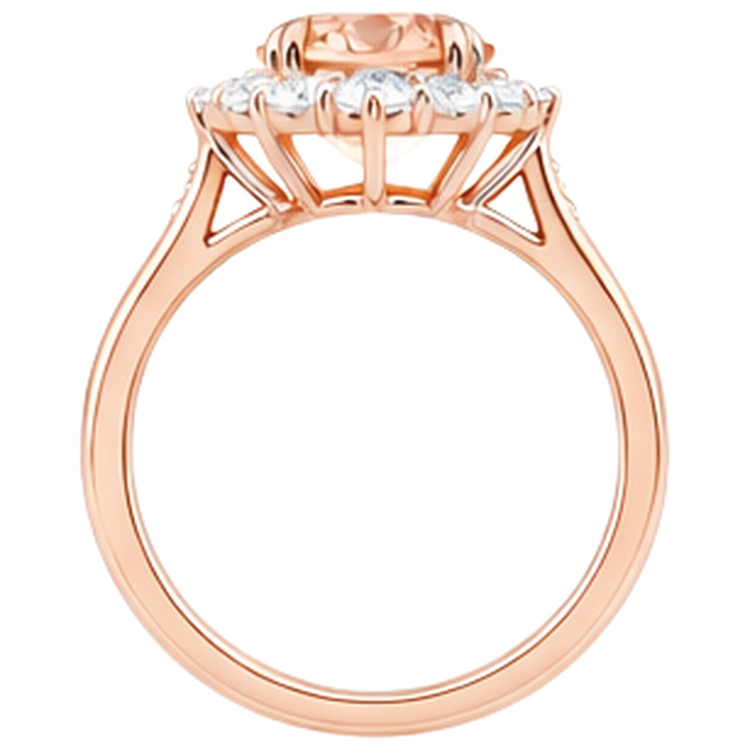 Bague ronde en morganite et diamants taille brillant 15 carats en or rose 14 carats