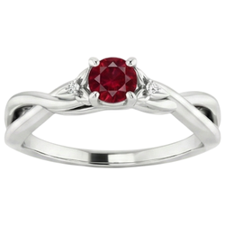 Bague rubis diamant 3 pierres 0.54 carats ensemble de bijoux à griffes torsadées