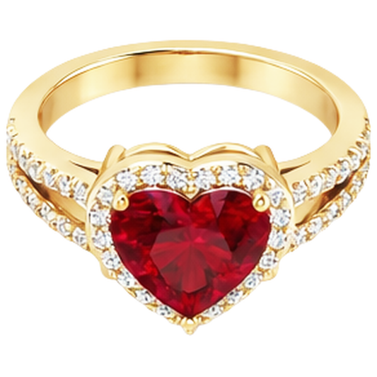 Bague rubis et diamants en forme de cœur de 9 ct en or jaune