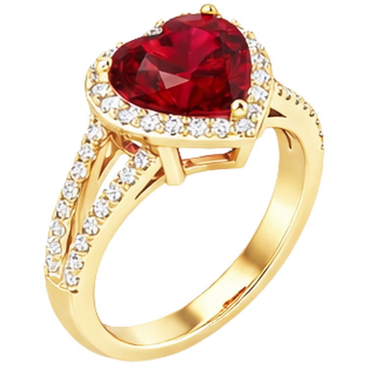 Bague rubis et diamants en forme de cœur de 9 ct en or jaune