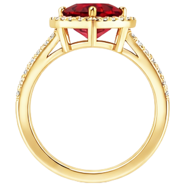 Bague rubis et diamants en forme de cœur de 9 ct en or jaune