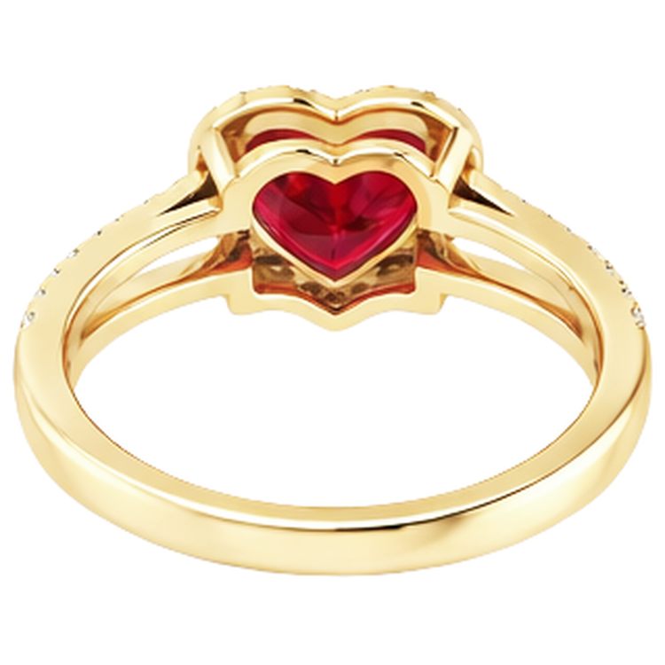 Bague rubis et diamants en forme de cœur de 9 ct en or jaune