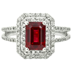 Bague rubis et diamants taille émeraude 5 carats en or blanc 14K Bijoux