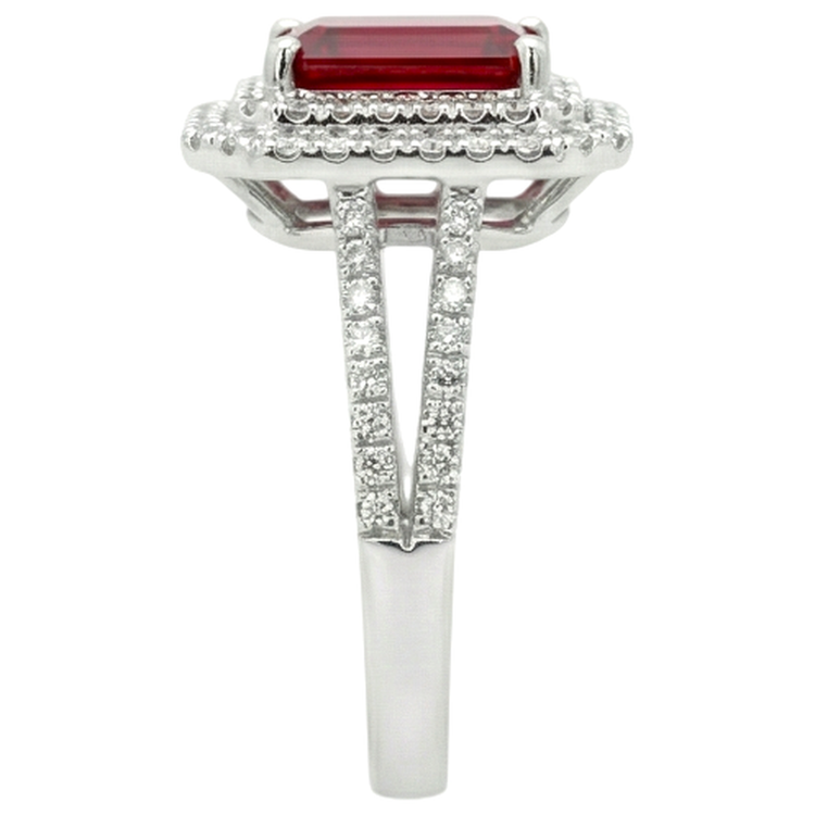 Bague rubis et diamants taille émeraude 5 carats en or blanc 14K Bijoux