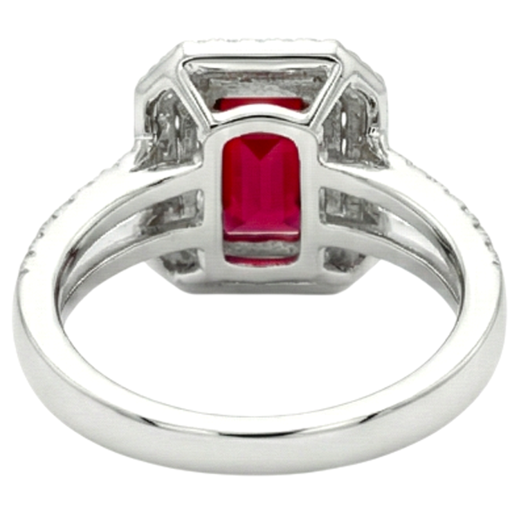 Bague rubis et diamants taille émeraude 5 carats en or blanc 14K Bijoux