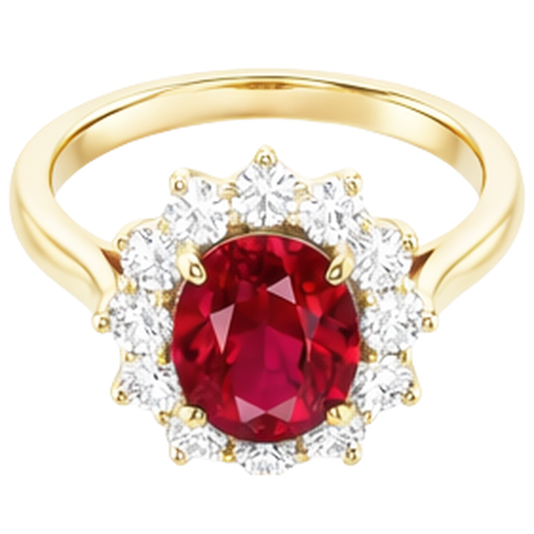 Bague rubis ovale 4 ct avec diamants ronds sertie sur griffes or jaune 14K