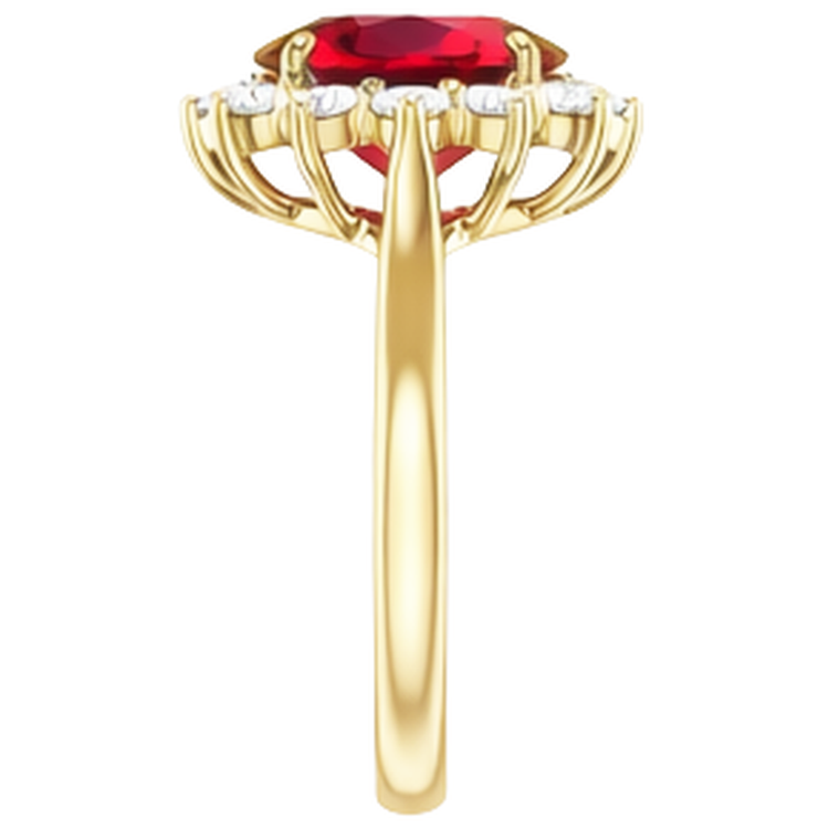 Bague rubis ovale 4 ct avec diamants ronds sertie sur griffes or jaune 14K