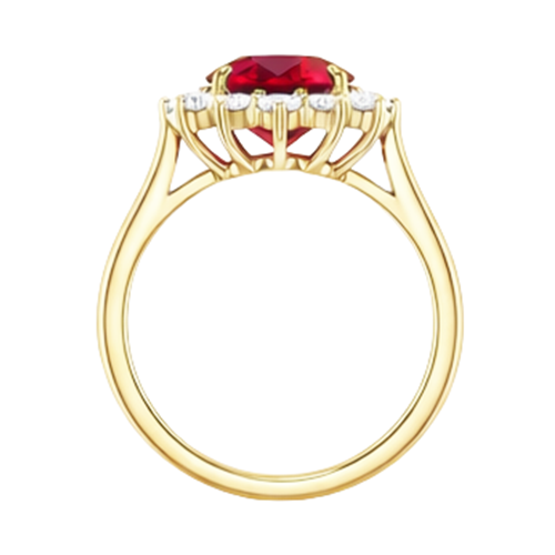 Bague rubis ovale 4 ct avec diamants ronds sertie sur griffes or jaune 14K