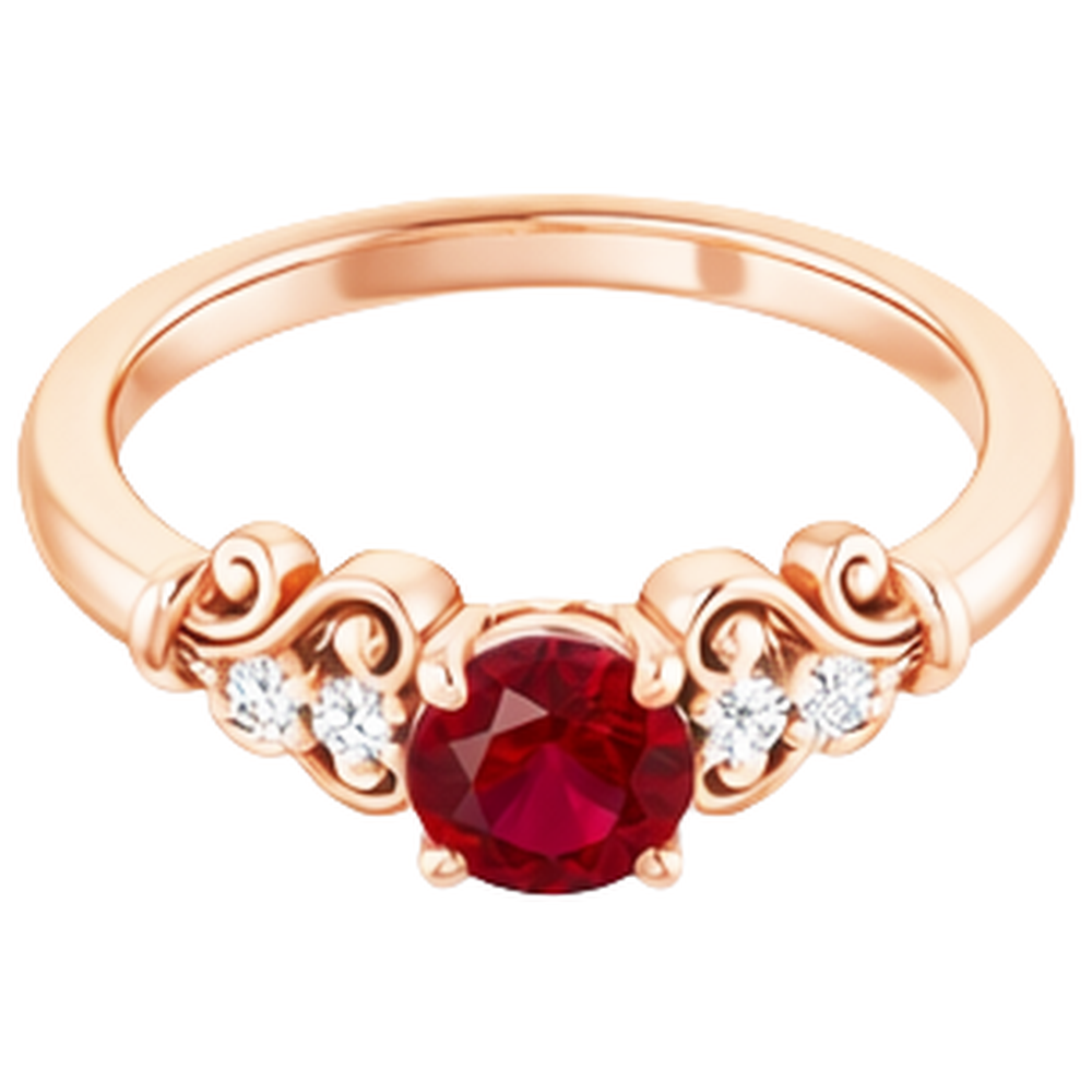 Bague rubis rond diamant 14K en or rose 1.40 carats