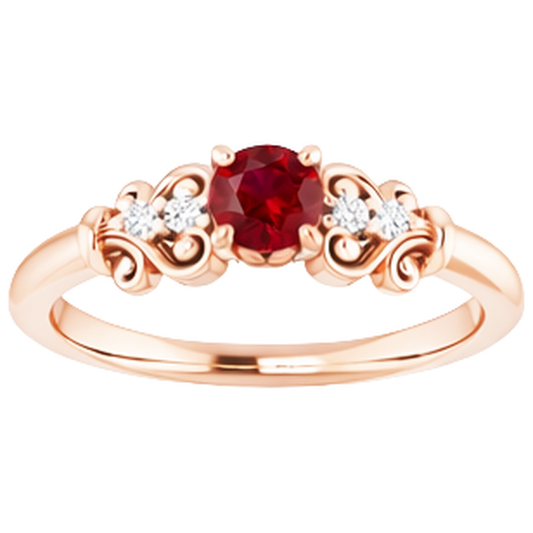 Bague rubis rond diamant 14K en or rose 1.40 carats
