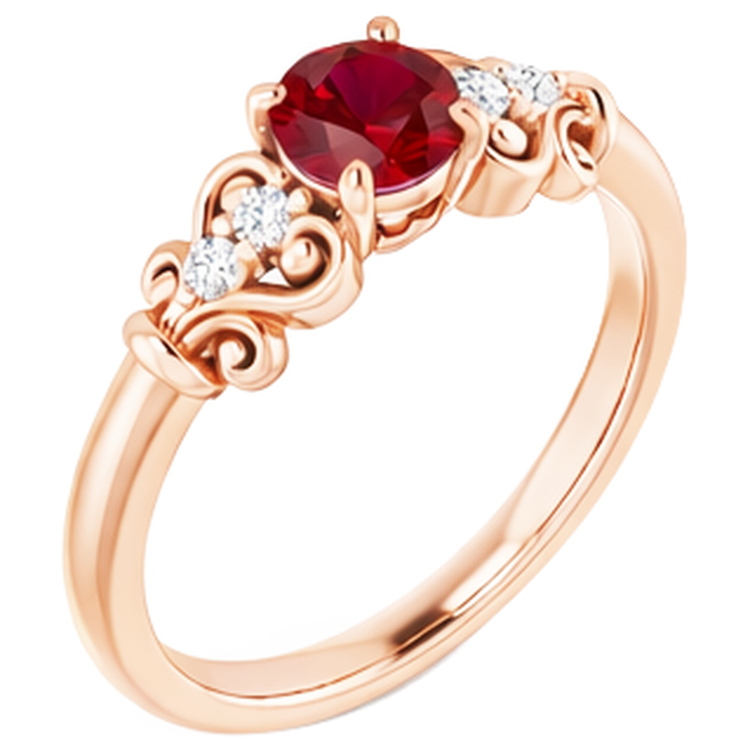 Bague rubis rond diamant 14K en or rose 1.40 carats