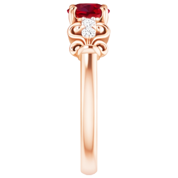 Bague rubis rond diamant 14K en or rose 1.40 carats