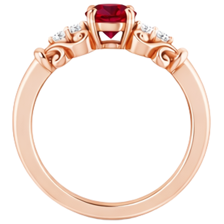 Bague rubis rond diamant 14K en or rose 1.40 carats