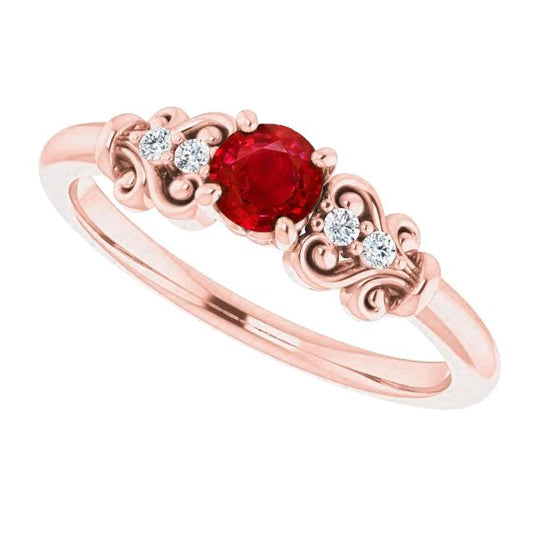 Bague rubis rond diamant 14 carats en or rose 1.40 carats - HarryChadEnt.FR