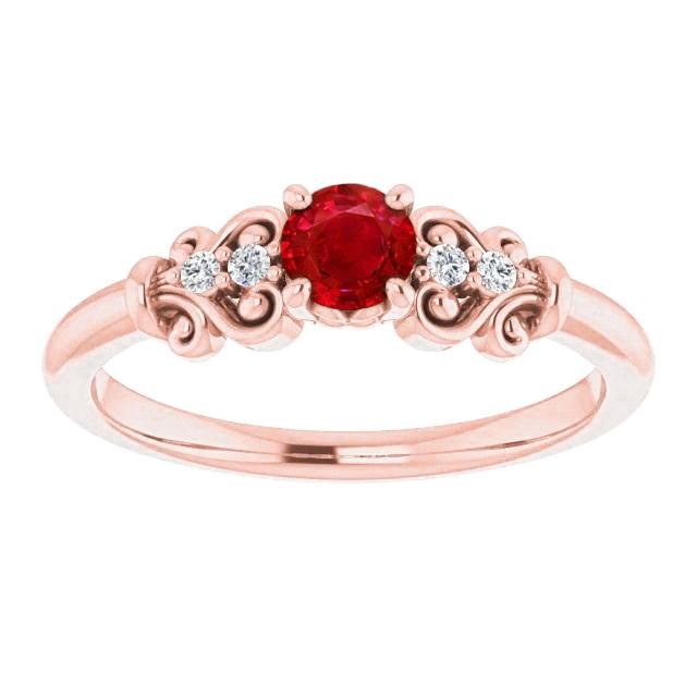 Bague rubis rond diamant 14 carats en or rose 1.40 carats - HarryChadEnt.FR