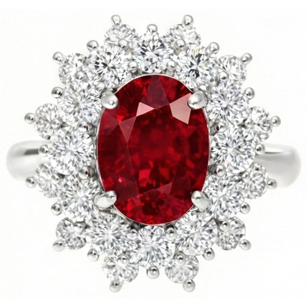 Bague rubis rouge naturel de 6,50 ct avec diamants en or blanc