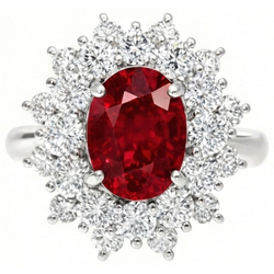 Bague rubis rouge naturel de 6,50 ct avec diamants en or blanc