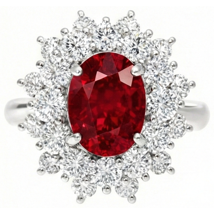 Bague rubis rouge naturel de 6,50 ct avec diamants en or blanc