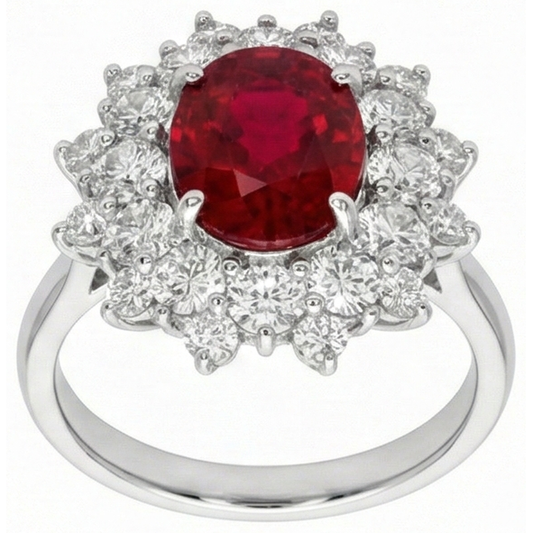 Bague rubis rouge naturel de 6,50 ct avec diamants en or blanc