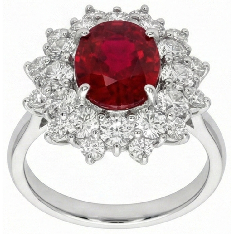 Bague rubis rouge naturel de 6,50 ct avec diamants en or blanc