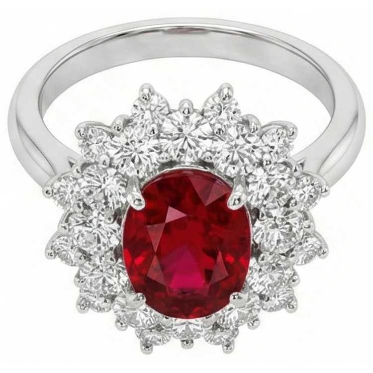 Bague rubis rouge naturel de 6,50 ct avec diamants en or blanc