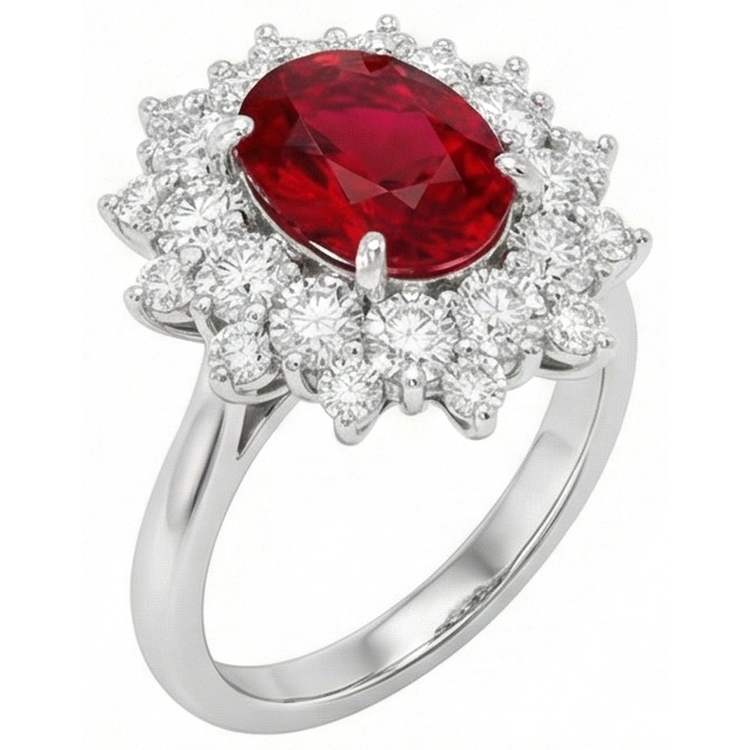 Bague rubis rouge naturel de 6,50 ct avec diamants en or blanc