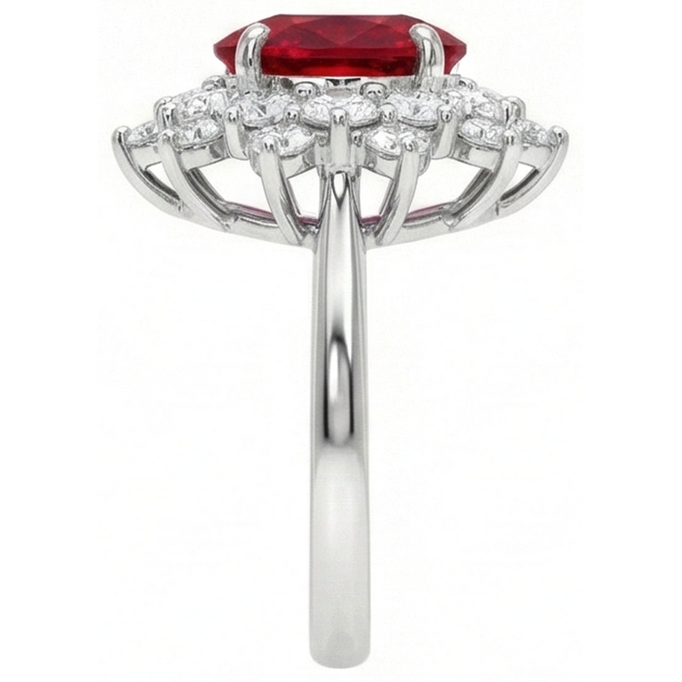 Bague rubis rouge naturel de 6,50 ct avec diamants en or blanc