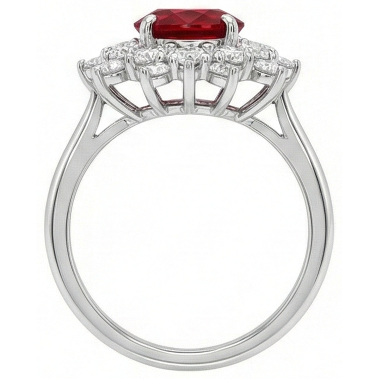 Bague rubis rouge naturel de 6,50 ct avec diamants en or blanc