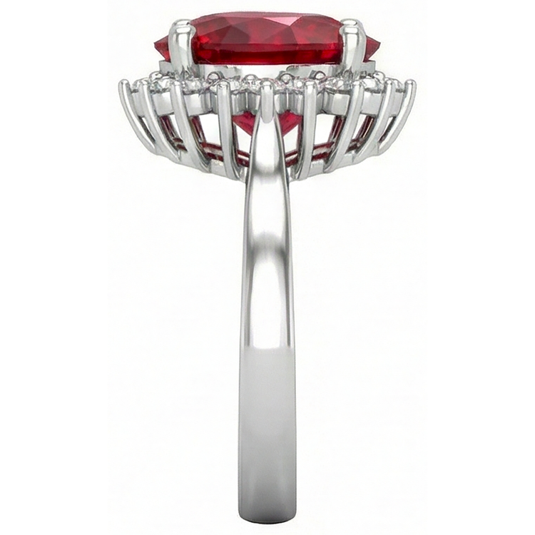 Bague rubis rouge taille coeur et diamant 7.50 carats bijoux or blanc 14k