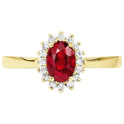 Bague rubis rouge taille ovale 3 ct et diamants ronds bijoux en or jaune