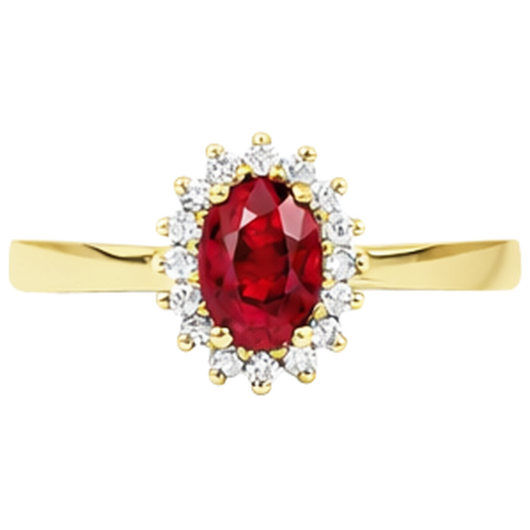 Bague rubis rouge taille ovale 3 ct et diamants ronds bijoux en or jaune