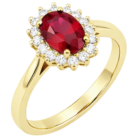 Bague rubis rouge taille ovale 3 ct et diamants ronds bijoux en or jaune