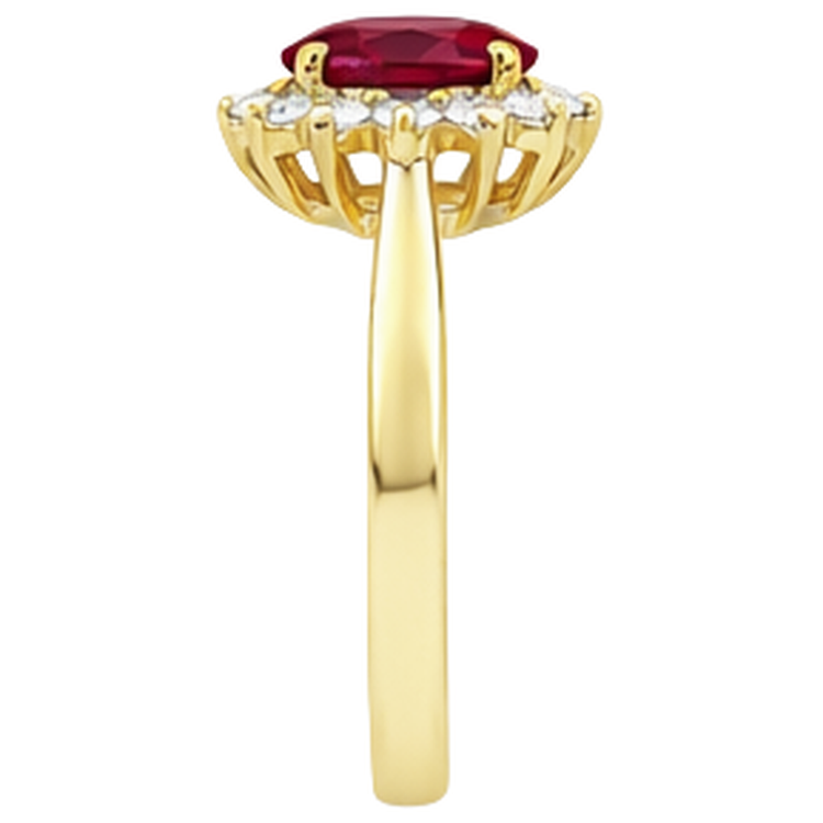 Bague rubis rouge taille ovale 3 ct et diamants ronds bijoux en or jaune