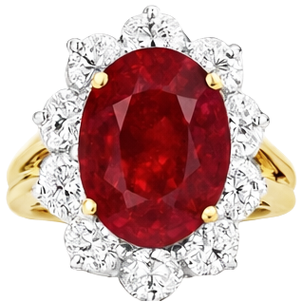 Bague rubis taille brillant en or bicolore 3.50 ct avec diamants Nouveau