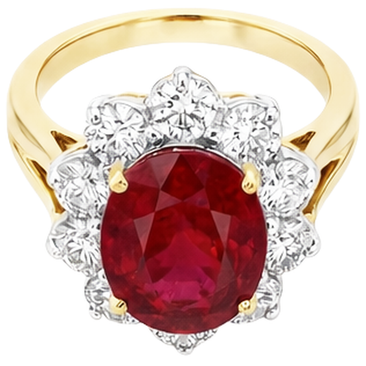 Bague rubis taille brillant en or bicolore 3.50 ct avec diamants Nouveau
