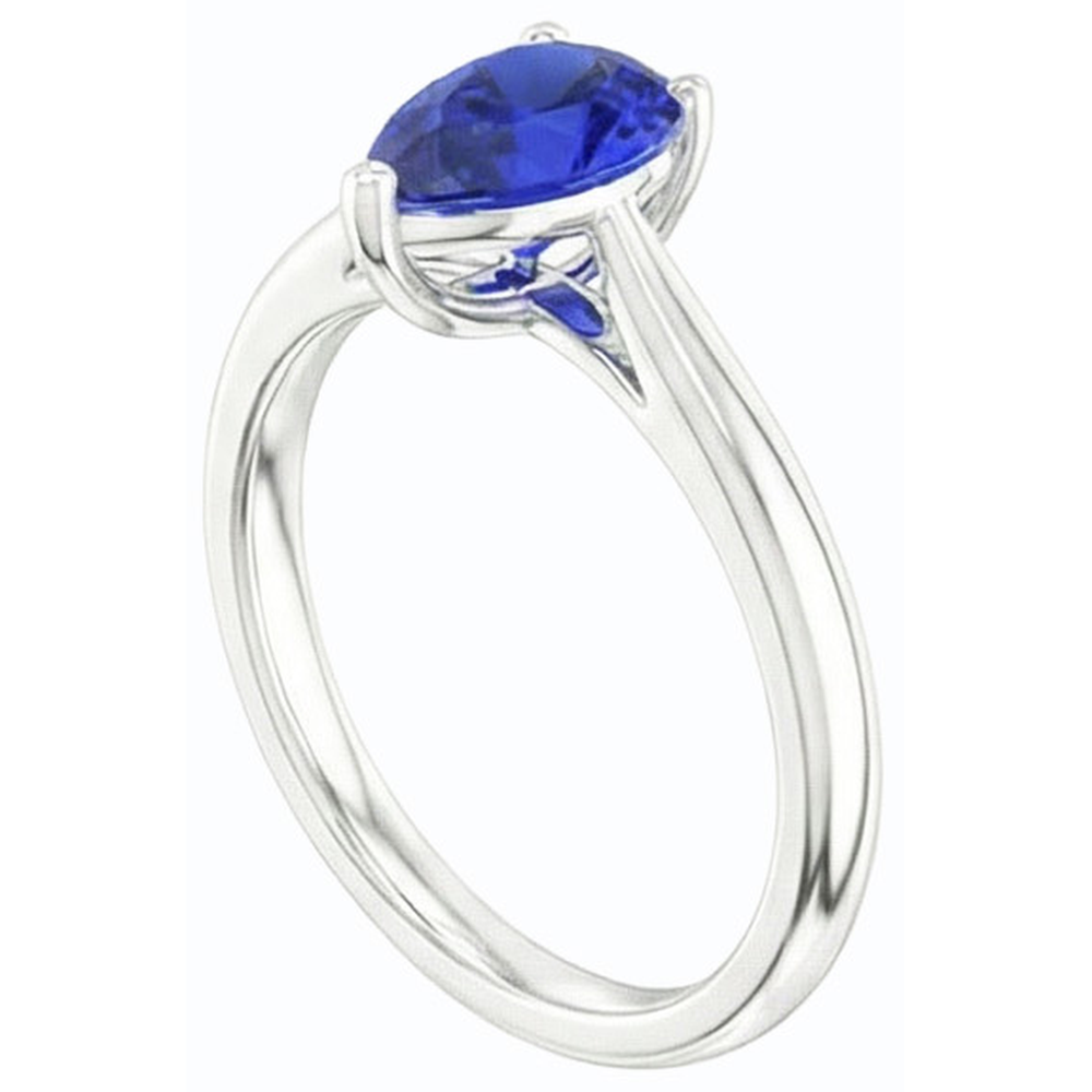 naturel pear saphir 1.50carats bague vue de profil