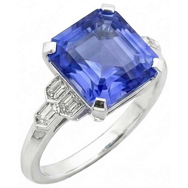 naturel baguette diamant 6.50carats bague vue de face