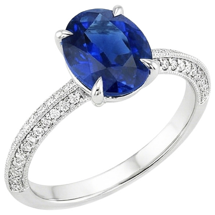 Bague saphir bleu de style antique pour femme avec accents 5.50 carats