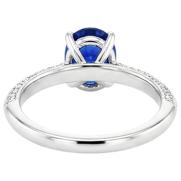 Bague saphir bleu de style antique pour femme avec accents 5.50 carats