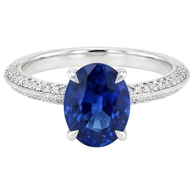 Bague saphir bleu de style antique pour femme avec accents 5.50 carats