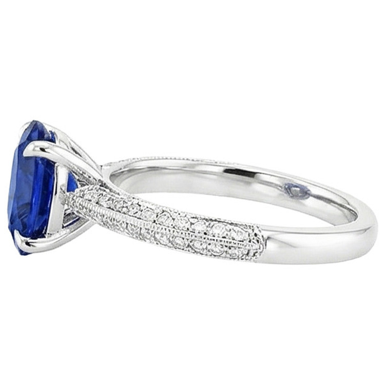 Bague saphir bleu de style antique pour femme avec accents 5.50 carats