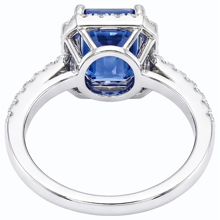 Bague saphir bleu émeraude Halo pour femme Bijoux en diamant 4 carats