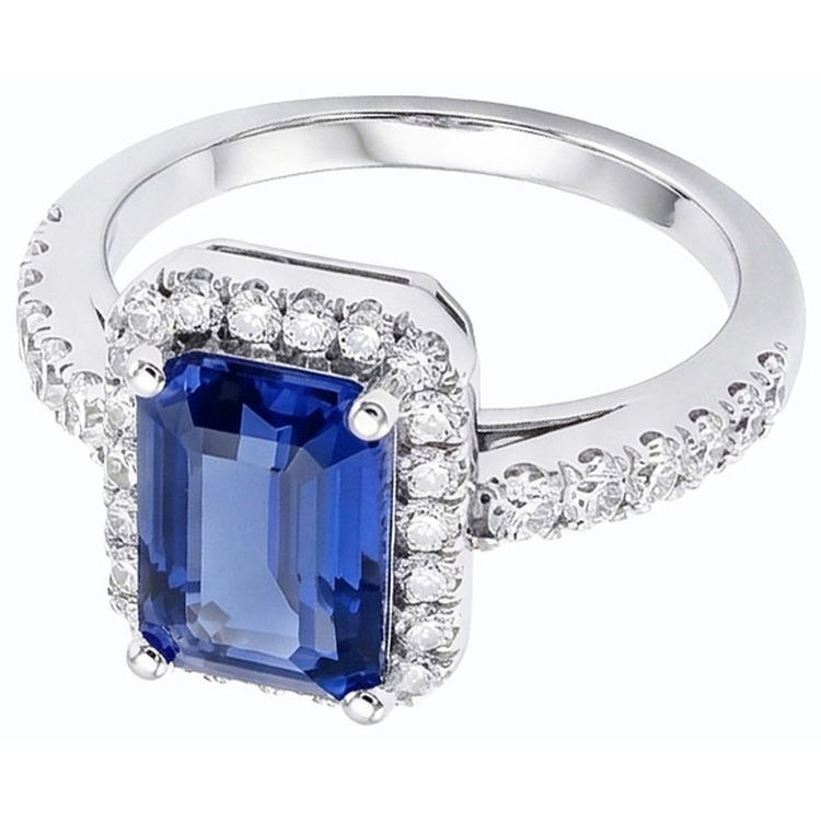 Bague saphir bleu émeraude Halo pour femme Bijoux en diamant 4 carats