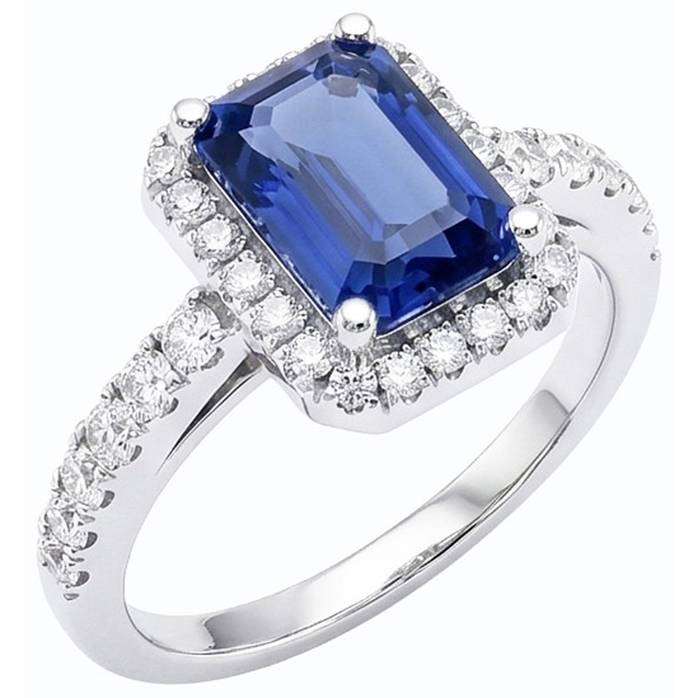 Bague saphir bleu émeraude Halo pour femme Bijoux en diamant 4 carats
