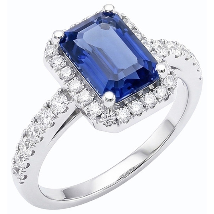 Bague saphir bleu émeraude Halo pour femme Bijoux en diamant 4 carats