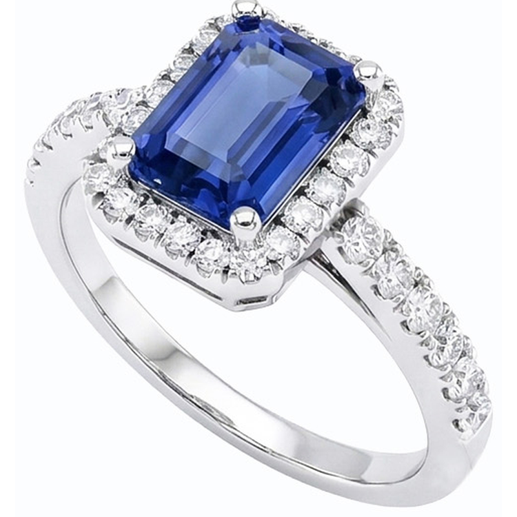 Bague saphir bleu émeraude Halo pour femme Bijoux en diamant 4 carats
