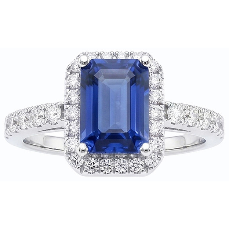 Bague saphir bleu émeraude Halo pour femme Bijoux en diamant 4 carats