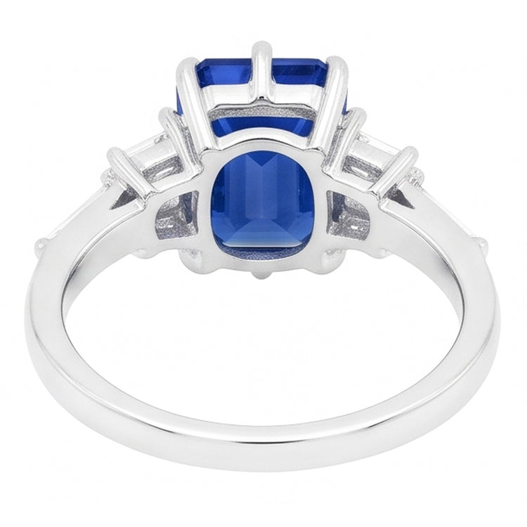 Bague saphir bleu émeraude anniversaire diamant baguette de 2.50 carats
