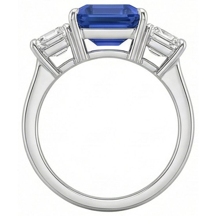Bague saphir bleu émeraude trois pierres bijoux en or 3 carats