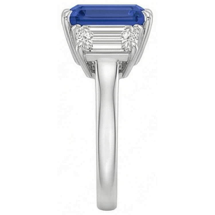 Bague saphir bleu émeraude trois pierres bijoux en or 3 carats